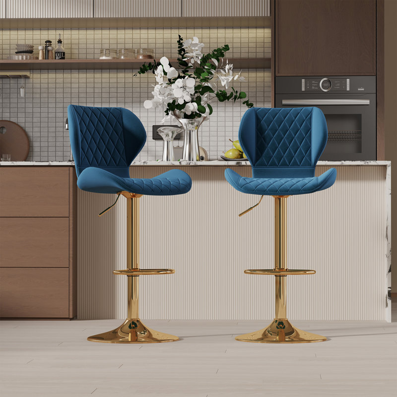 Everly Quinn Tierone Upholstered Swivel Adjustable Height Counter Stool with Metal Frame Modern Velvet Counter Stool Reviews Wayfair